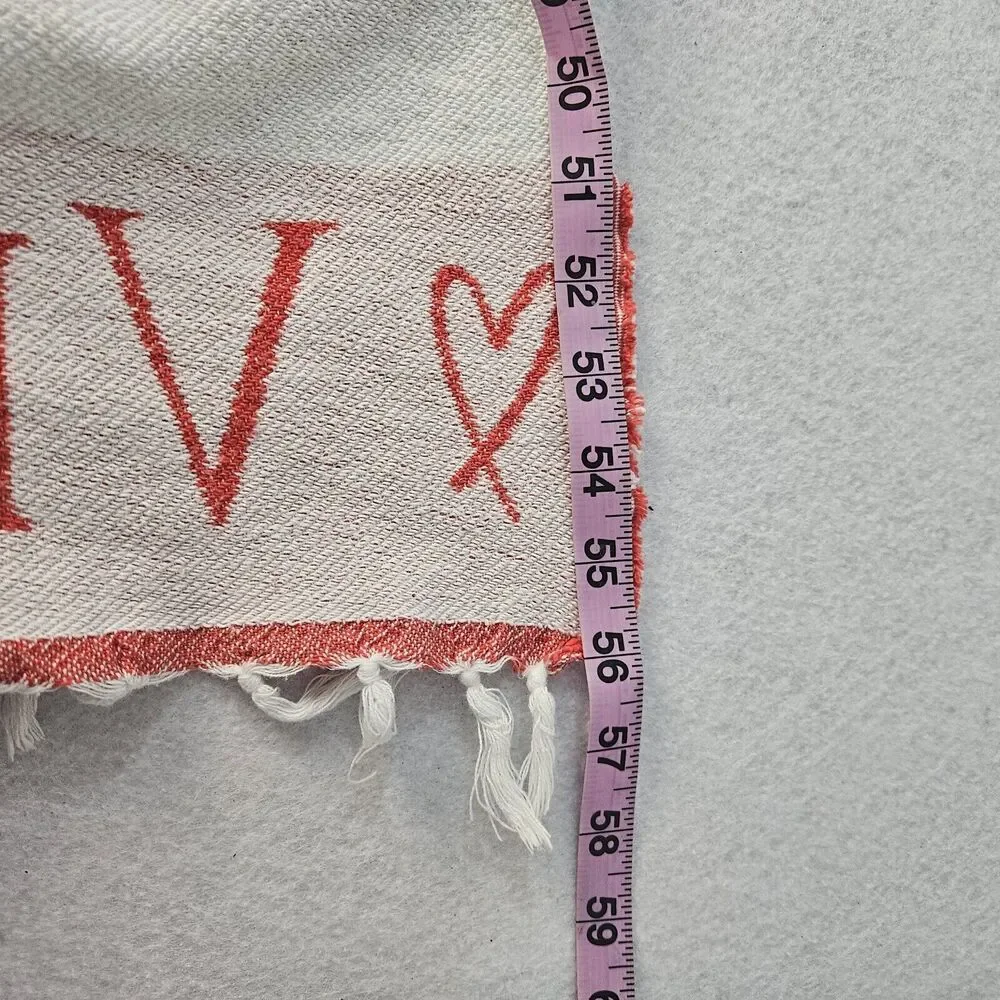 VICTORIA SECRET Beach Towel Red Pink White Stripe Fringe Trim Tassel 100% Cotton